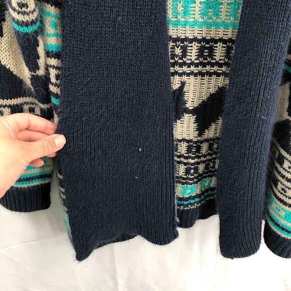 Love by Design open front cardigan sweater Blue southwest pattern southwestern L - Picture 5 of 8